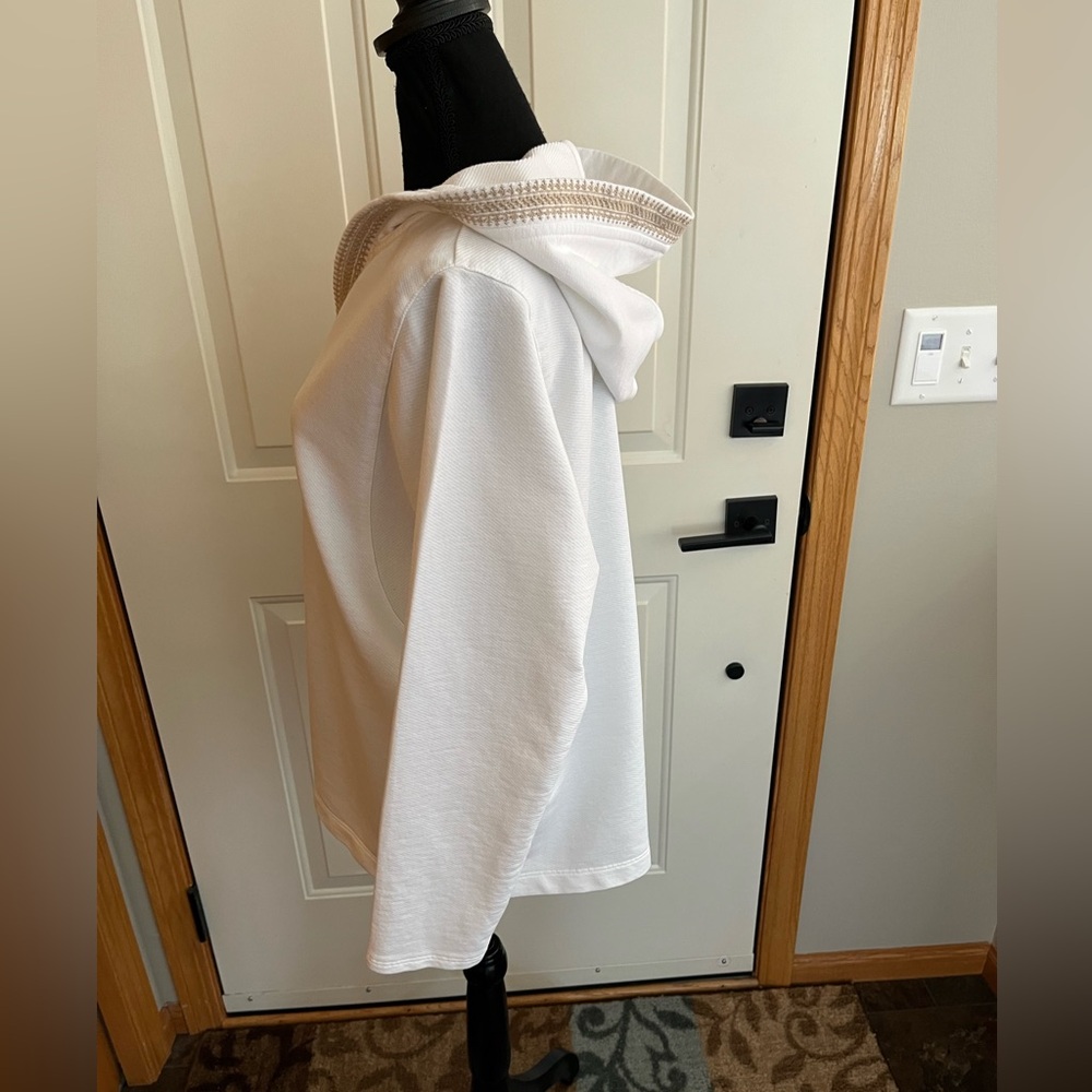 Women’s Pure Jill cream cotton boho resortwear pull over hood tunic. Medium - Picture 5 of 16